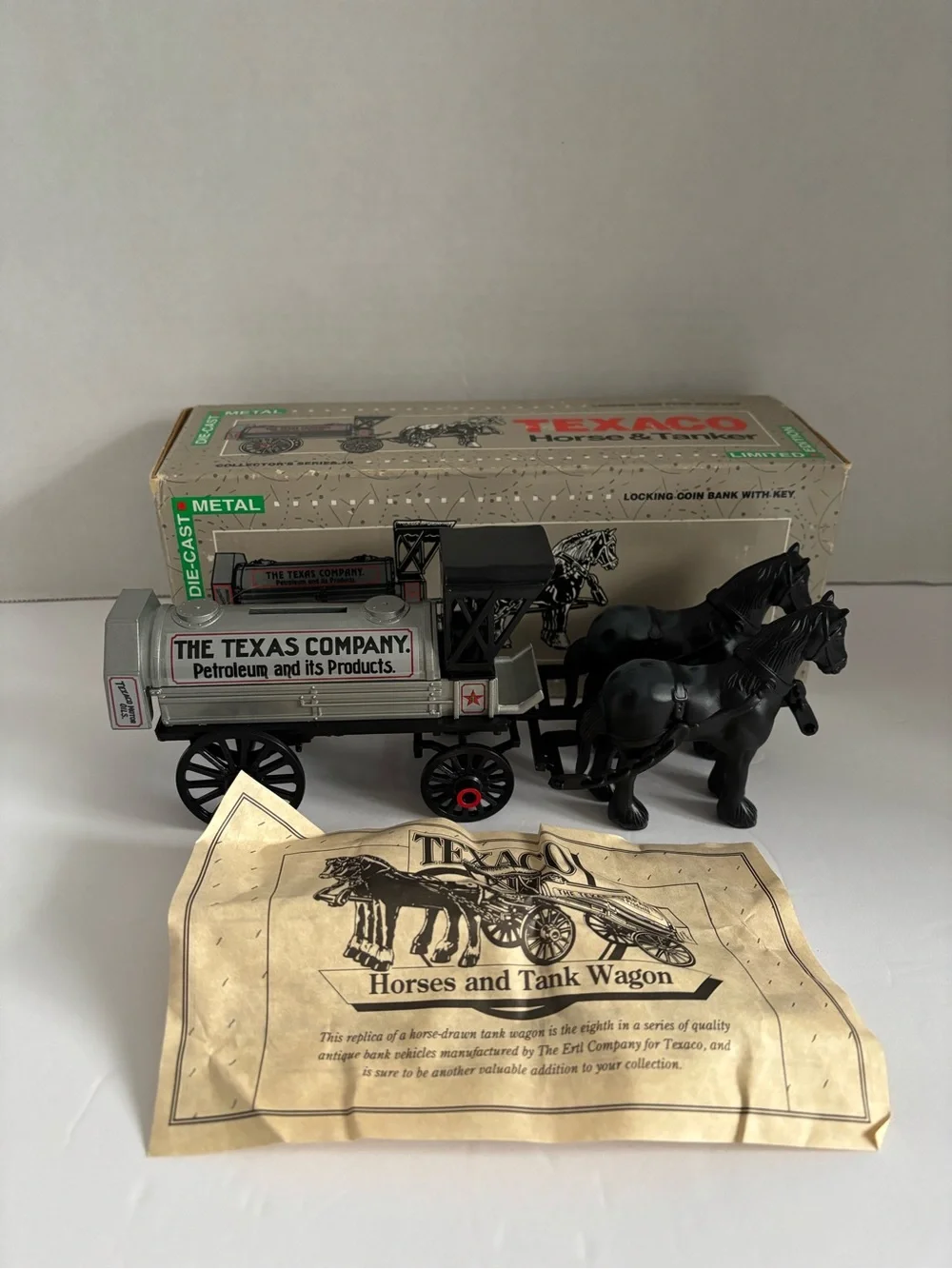 ERTL Texaco Horse & Tanker Die Cast Metal Locking Coin Bank 1991 #9390VP NIB